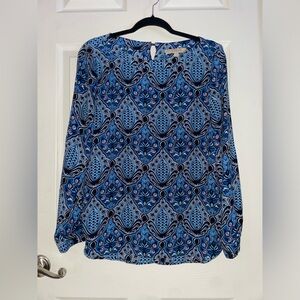 LOFT Blue and Blackberry Patterned Blouse Small